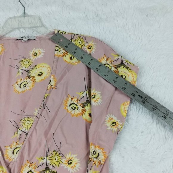 Madewell Womens Wrap Top Pink Floral Cap Sleeve Surplice Neck Side‎ Tie L - Picture 5 of 9